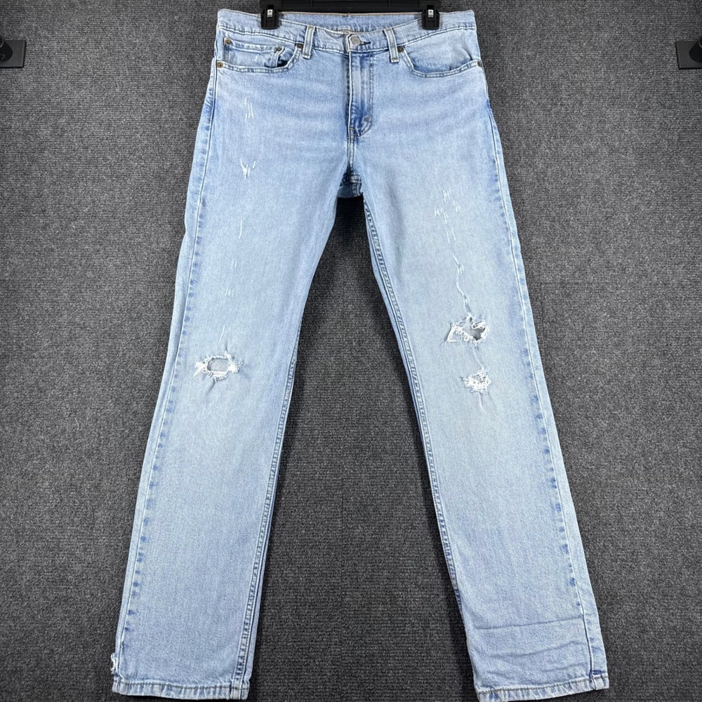 Levi's 511 Slim Jeans Mens 34x32 W34 L32 Light Wash Blue Distressed Denim